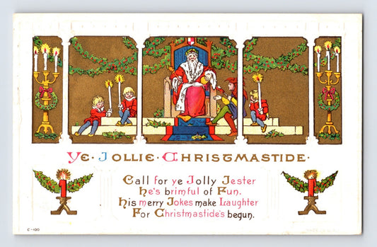Christmas Santa King Jester 1915 Postcard Posted Divided Back