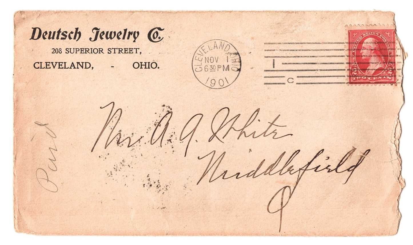Cleveland Ohio 1901 Deutsch Jewelry Company Billhead + Envelope Cover