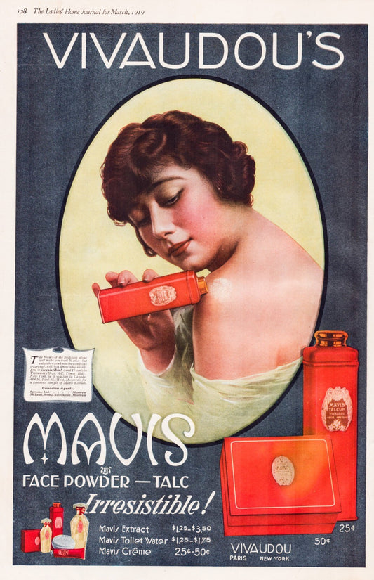 Vivaudou Mavis Face Powder Talc 1919 Print Ad Full Page 11 x 16