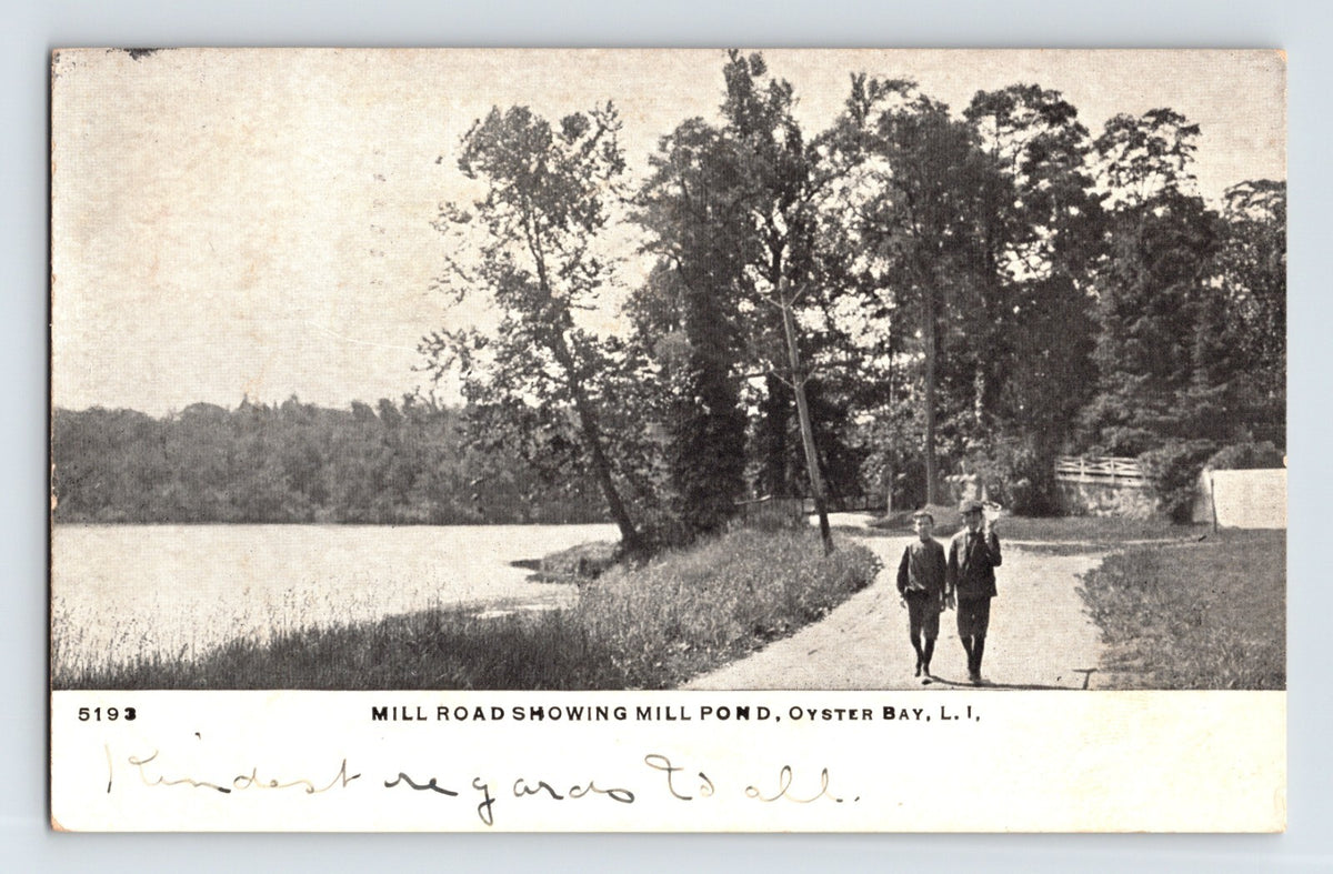 Oyster Bay Long Island New York Mill Pond road shoreline walkway 1908 postcard