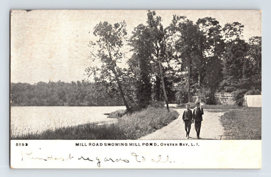 Oyster Bay Long Island New York Mill Pond road shoreline walkway 1908 postcard
