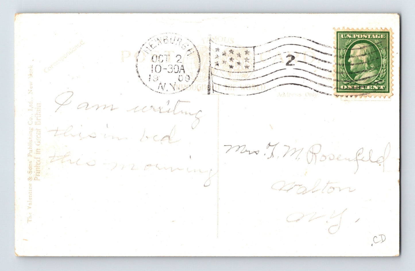 Newburgh New York Hudson River Day Boat Landing 1909 Postcard Posted Divided