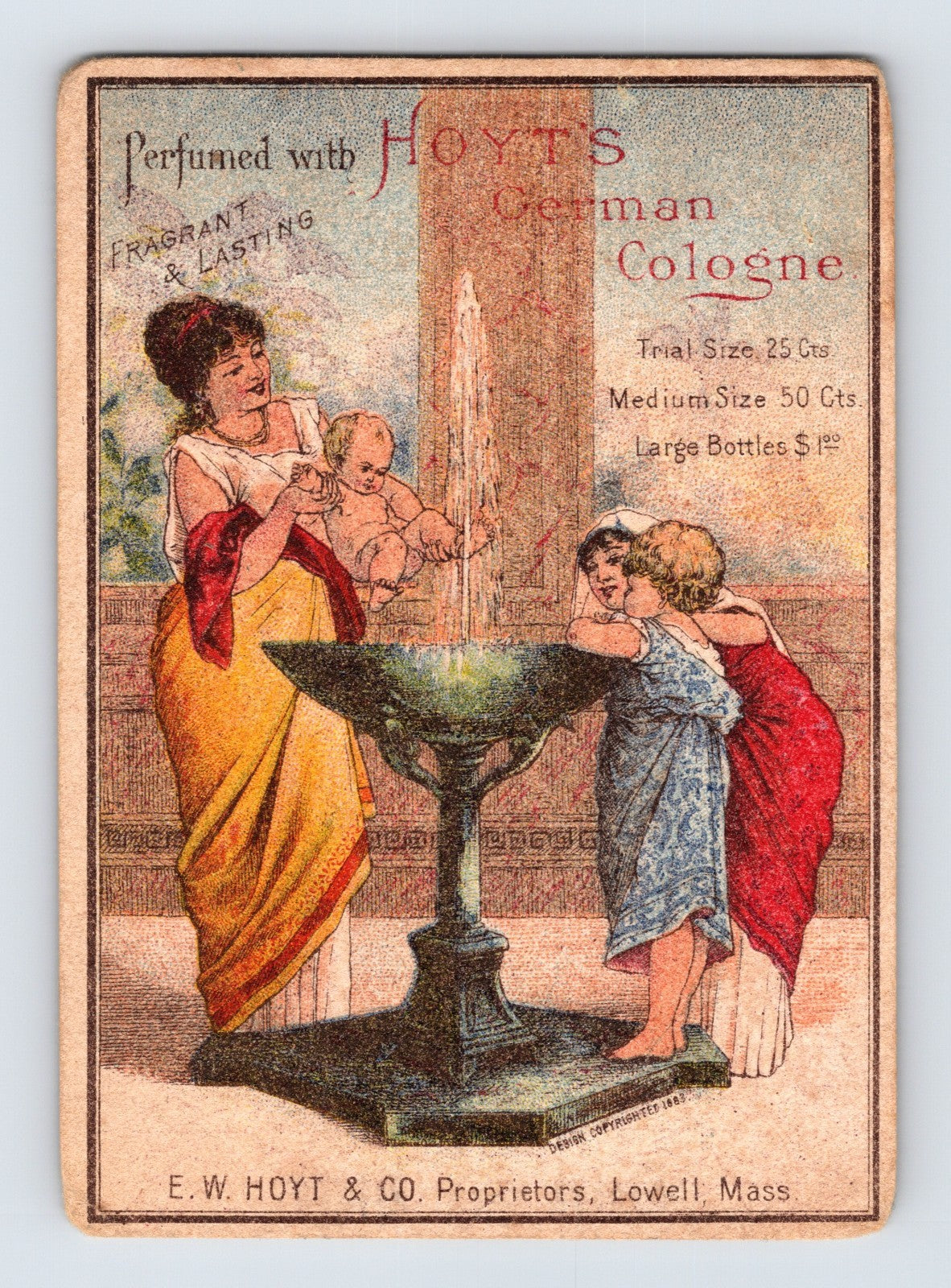 Hoyts German Cologne Fountain Scene 1890s Trade Card 4.5 x 3.25
