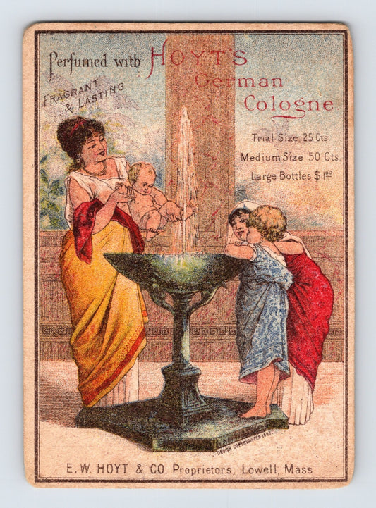 Hoyts German Cologne Fountain Scene 1890s Trade Card 4.5 x 3.25