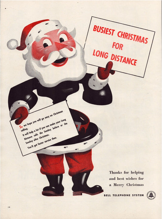 Bell Telephone 1946 Print Ad Santa Claus Long Distance Christmas - 10.5 x 13.5