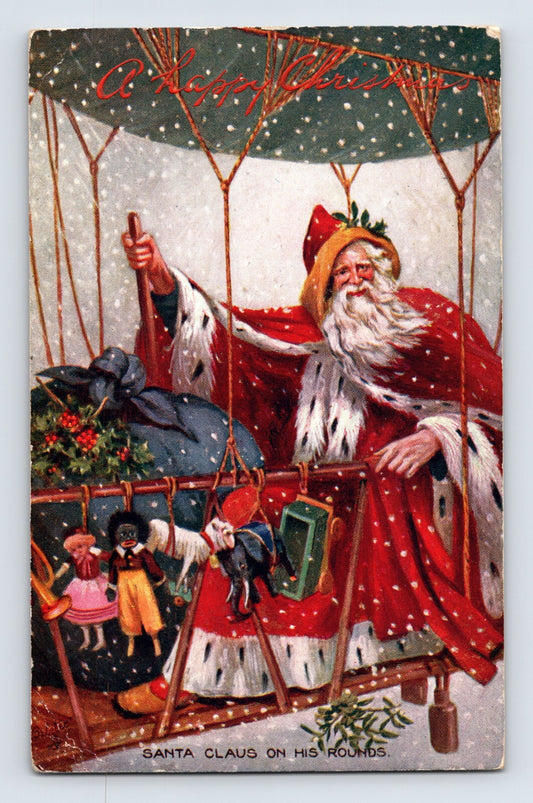 Christmas Santa Hot Air Balloon 1910 Postcard Posted Tuck Milford New Hampshire