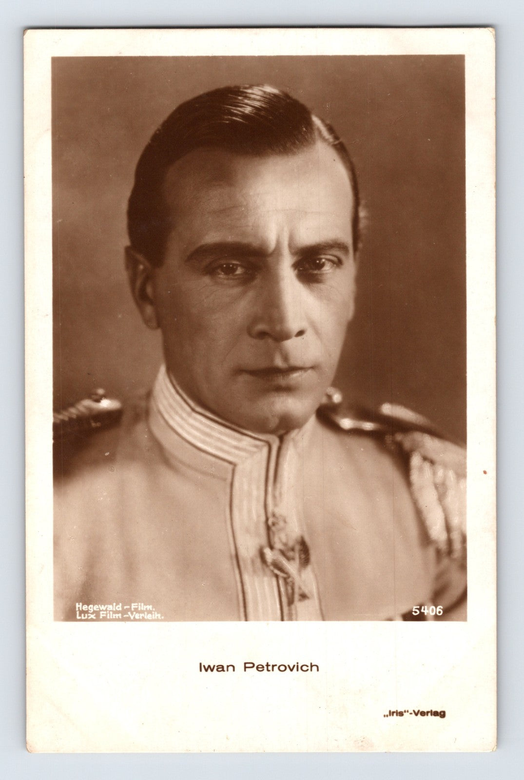1930s Ivan Petrovich silent film actor postcard RPPC portrait in military costume studio photograph