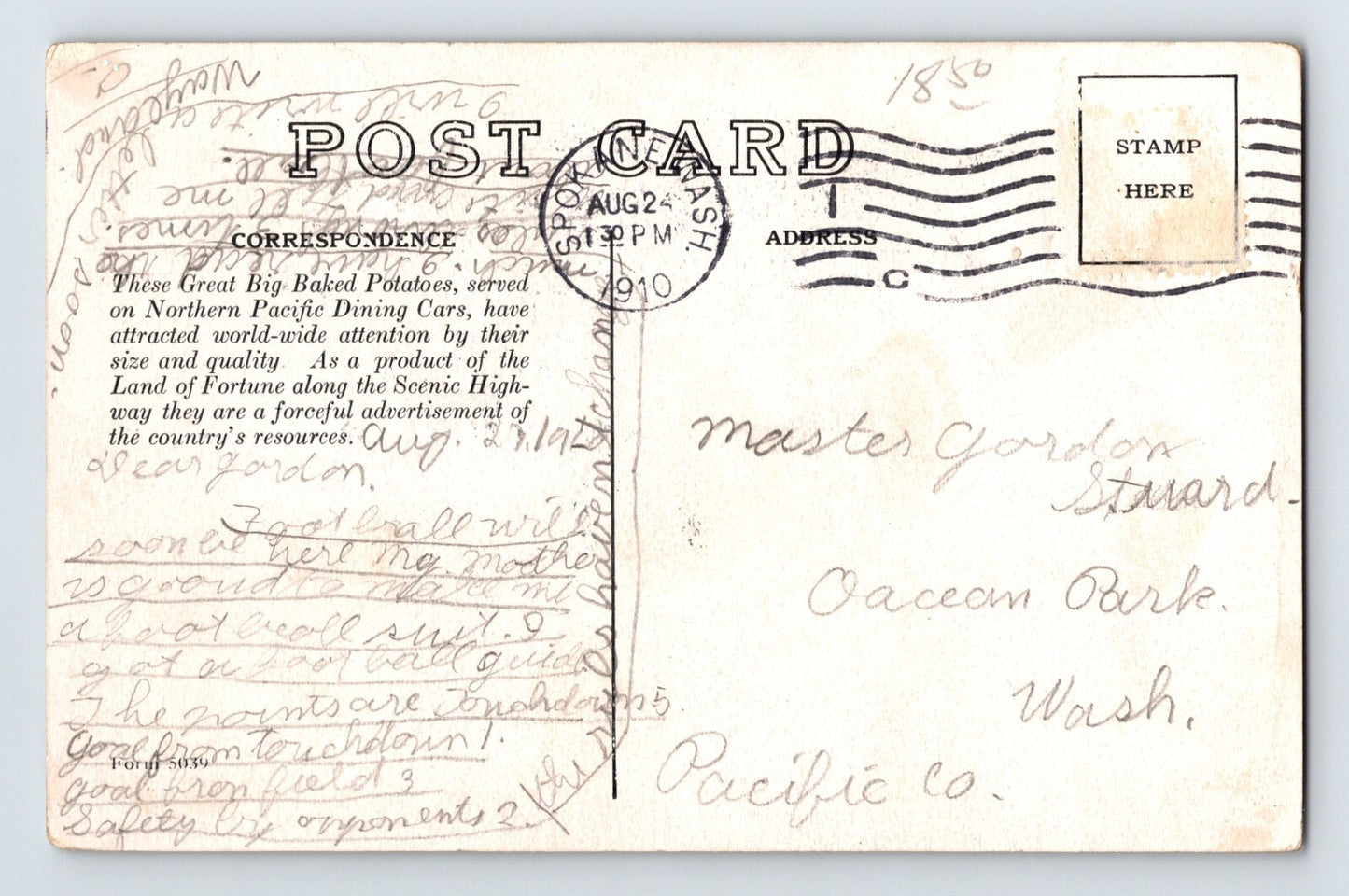 Northern Pacific Railway Potato Advertising 1910 Postcard Posted
