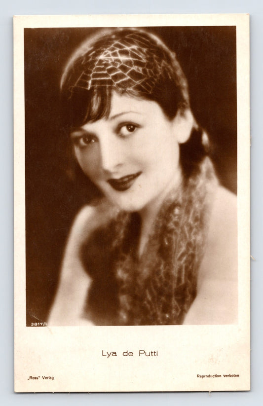 Lya de Putti silent film actress portrait RPPC Ross Verlag close up headpiece 1920s postcard