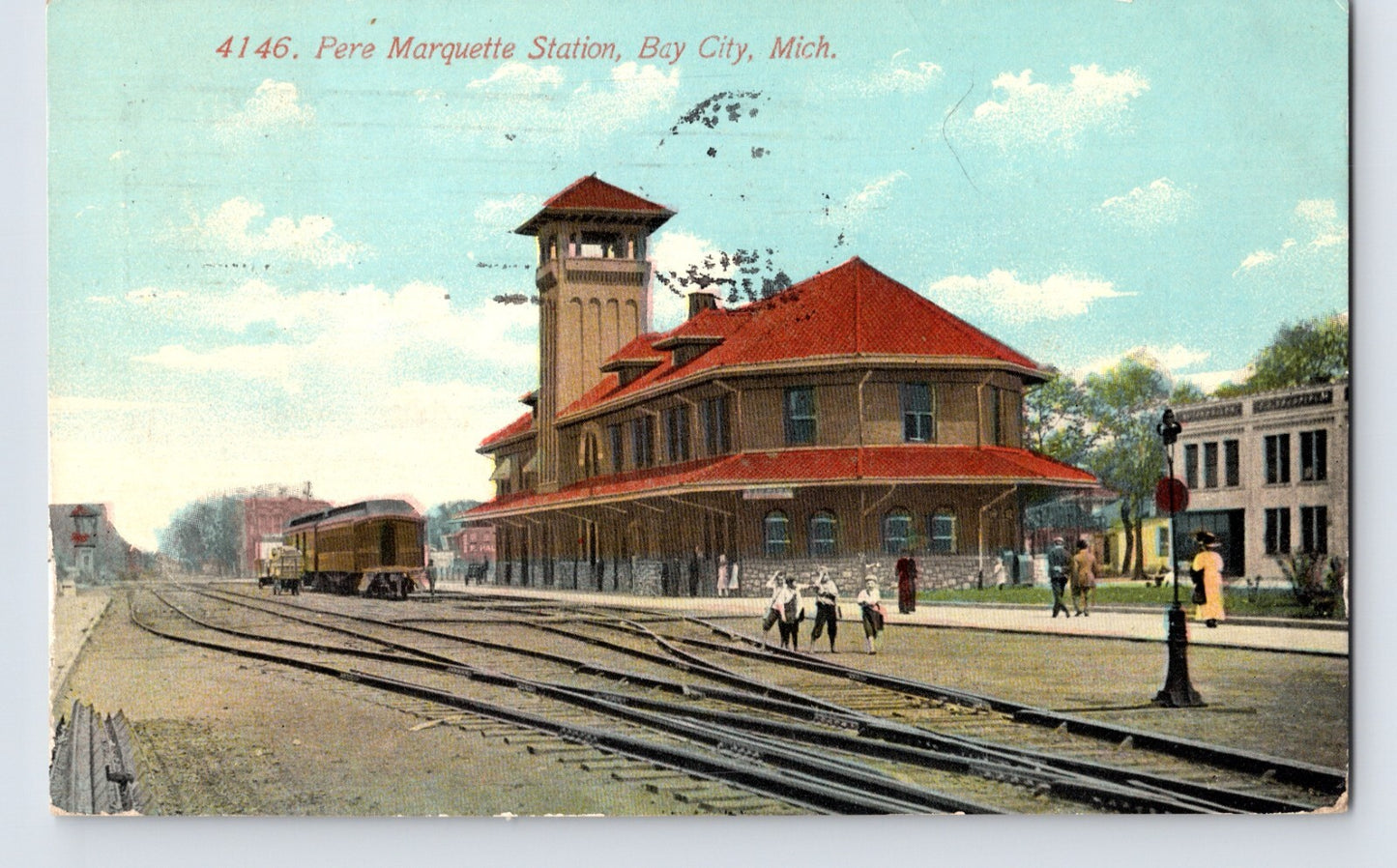 Bay City Michigan Pere Marquette Station Railroad Depot 1911 Postcard