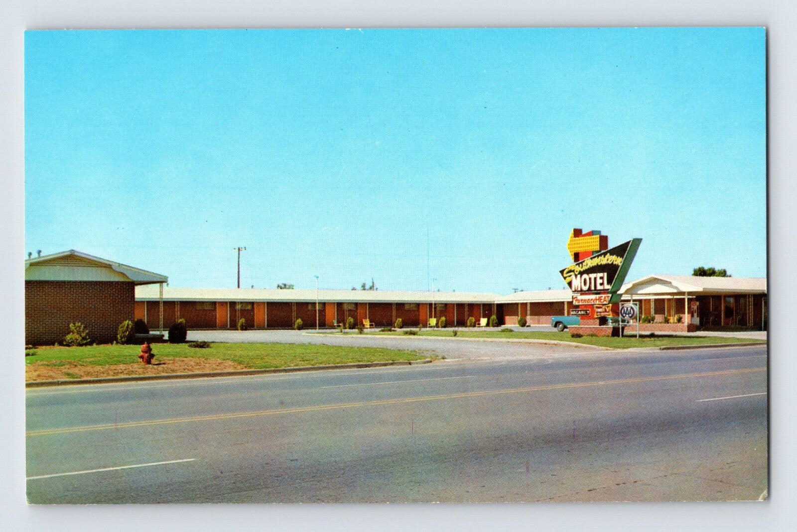 Weatherford Oklahoma Southwestern Motel Route 66 roadside sign motor court 1960s chrome postcard