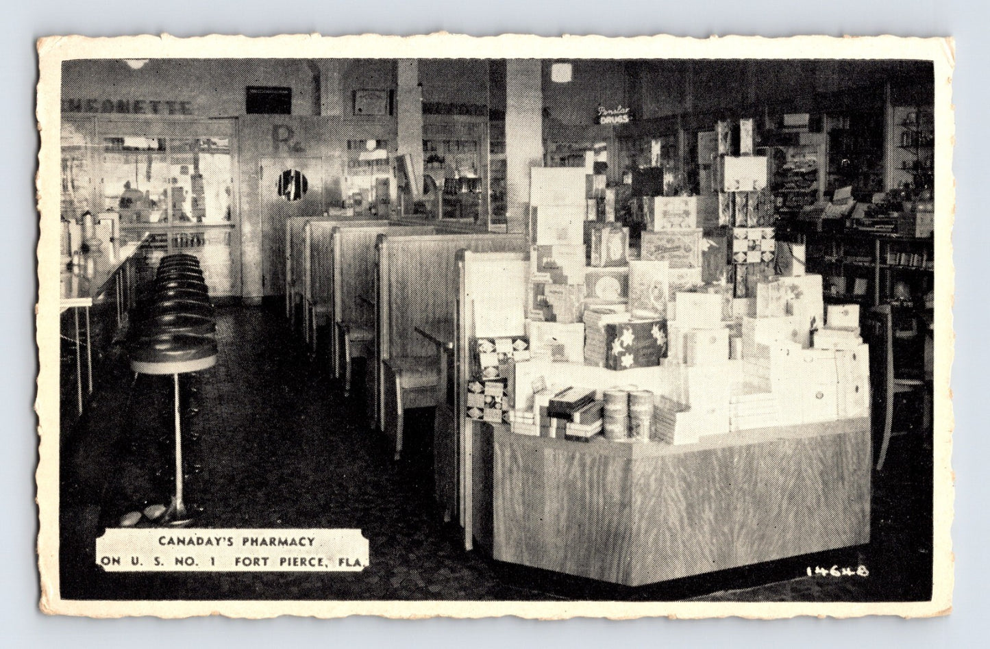 Fort Pierce Florida Canaday Pharmacy Soda Fountain 1940s Postcard Unposted