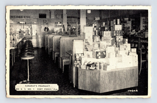 Fort Pierce Florida Canaday Pharmacy Soda Fountain 1940s Postcard Unposted