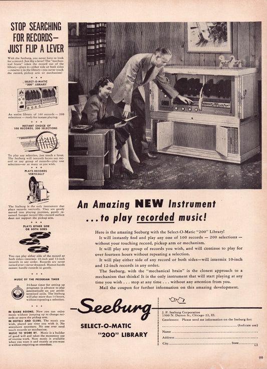 Seeburg Select-O-Matic Jukebox 1948 Music Print Ad Full Page - 10.5 x 13.5