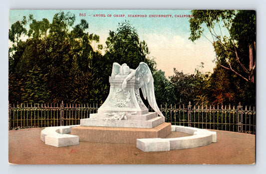 Palo Alto California Stanford University Angel of Grief statue memorial sculpture cemetery postcard 1910s