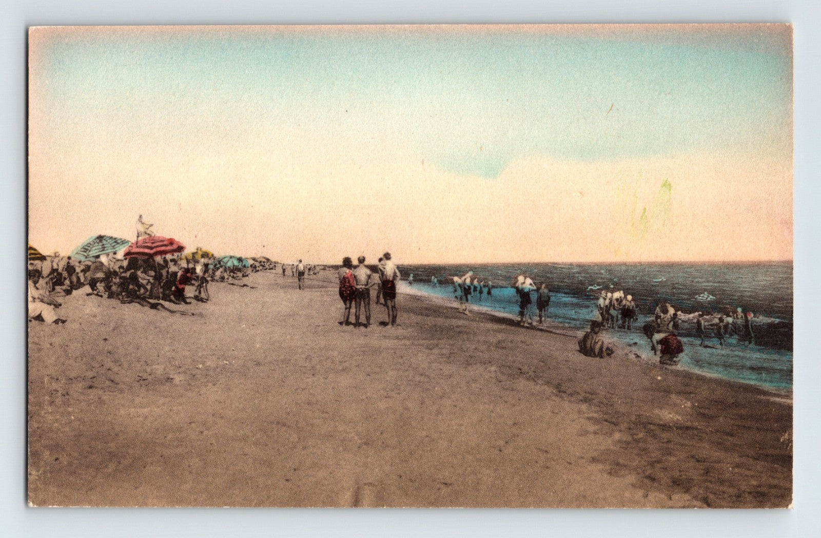 Southampton Long Island Cooper’s Neck beach scene with bathers umbrellas shoreline 1930s