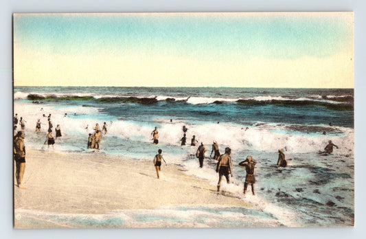 Jones Beach Long Island New York swimmers surf bathing scene 1930s postcard