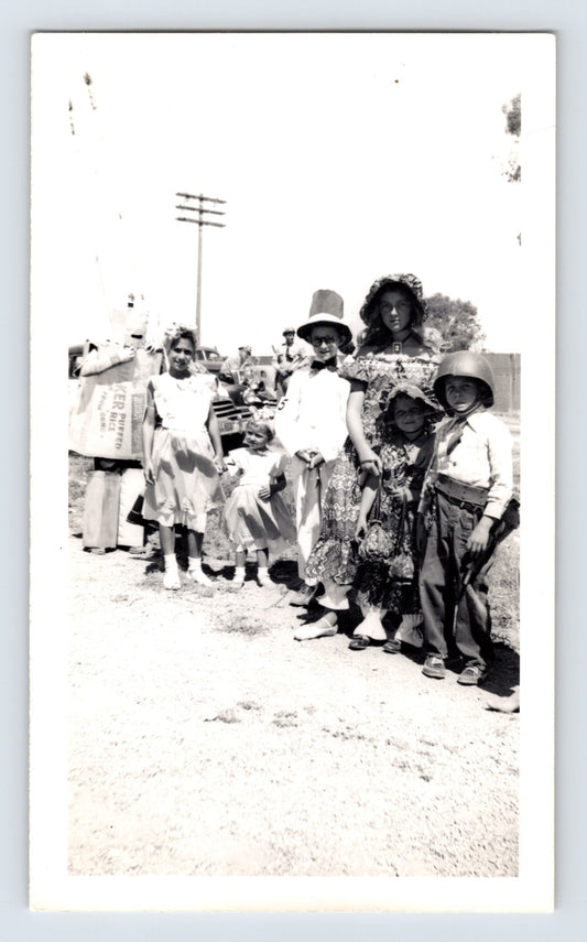 Children Halloween costumes roadside lineup paper bag costume 1950s photo