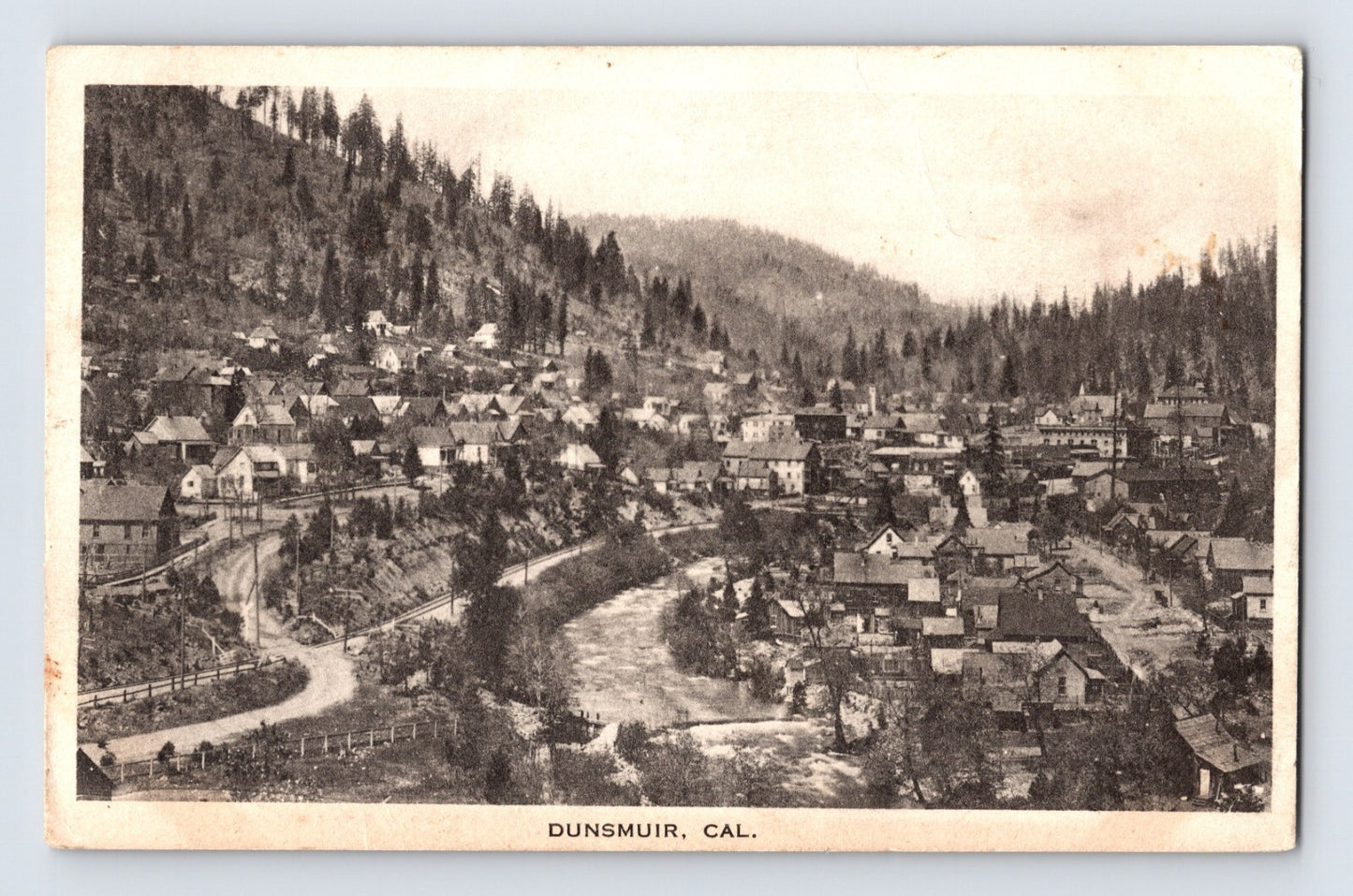 Dunsmuir CA Downtown Shasta Route Southern Pacific Railroad 1920s Postcard