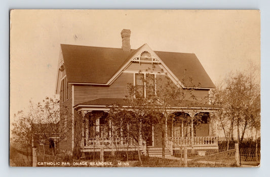 Beardsley Minnesota Catholic Church Parsonage exterior 1908 real photo postcard