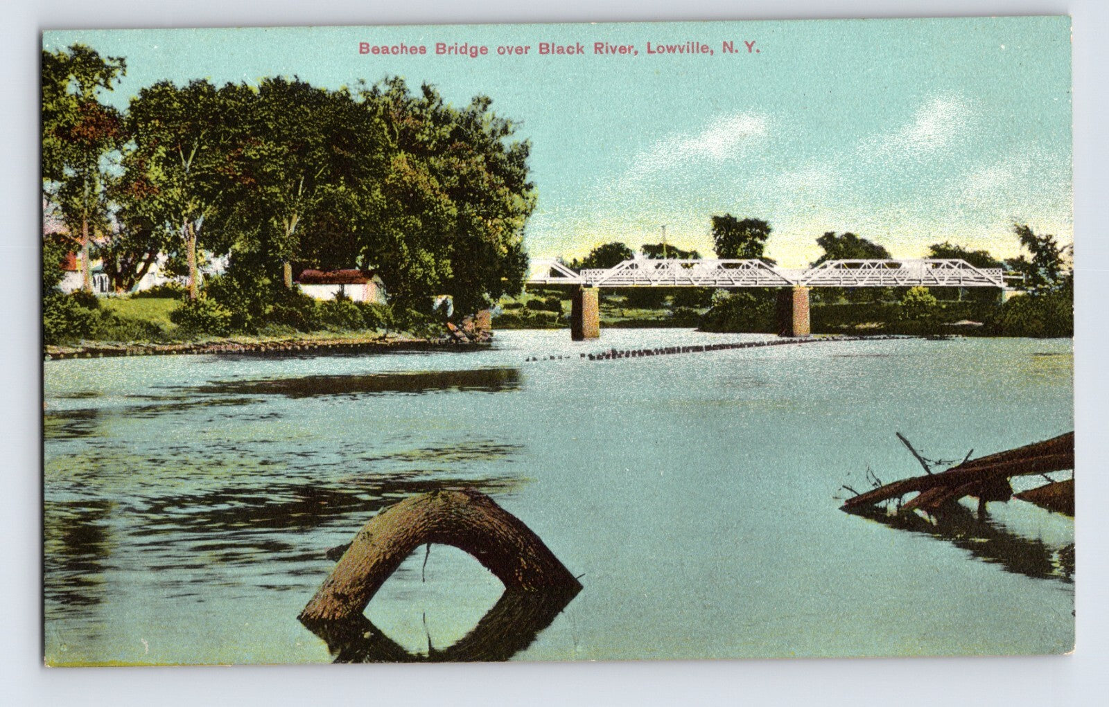 Lowville New York Beaches Bridge over Black River scenic postcard 1910s
