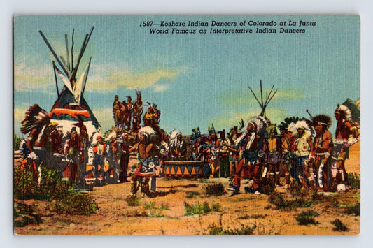 La Junta Colorado Koshare Indian dancers ceremonial performance scene postcard