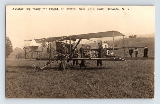 Oneonta New York Euegene Ely Airplane 1910s Postcard RPPC Eye Witness Details!