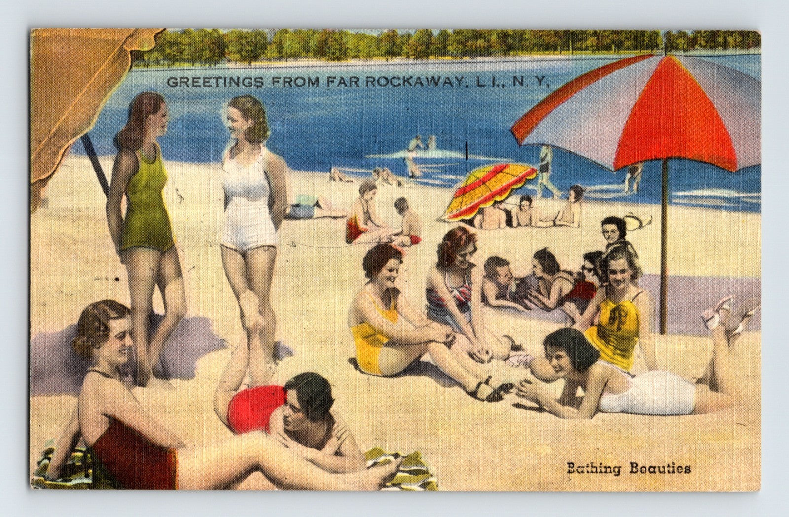 Rockaway Beach Long Island New York Bathing Beauties 1940s Postcard Unposted