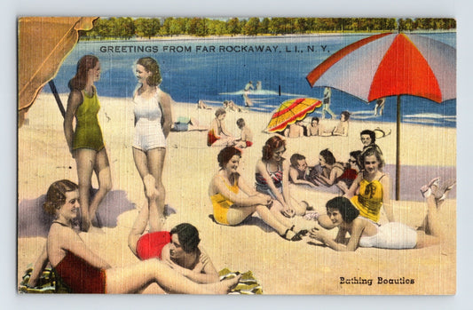 Rockaway Beach Long Island New York Bathing Beauties 1940s Postcard Unposted