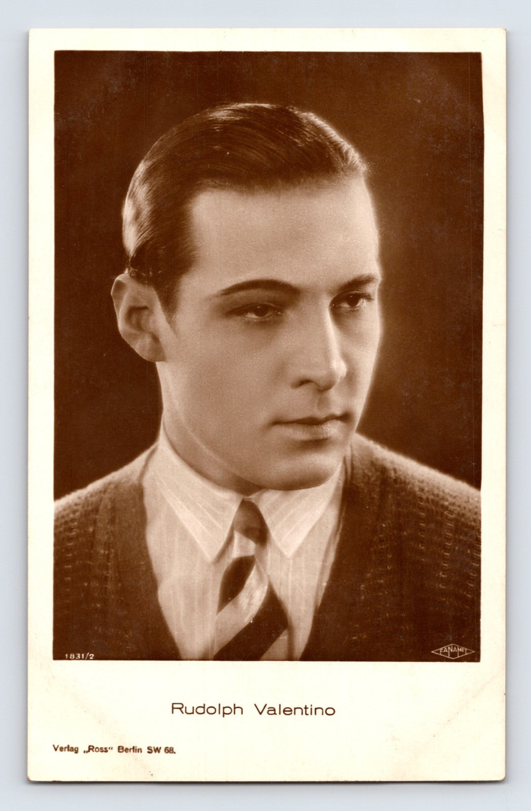 Rudolph Valentino portrait RPPC postcard 1930s Ross Verlag studio photograph