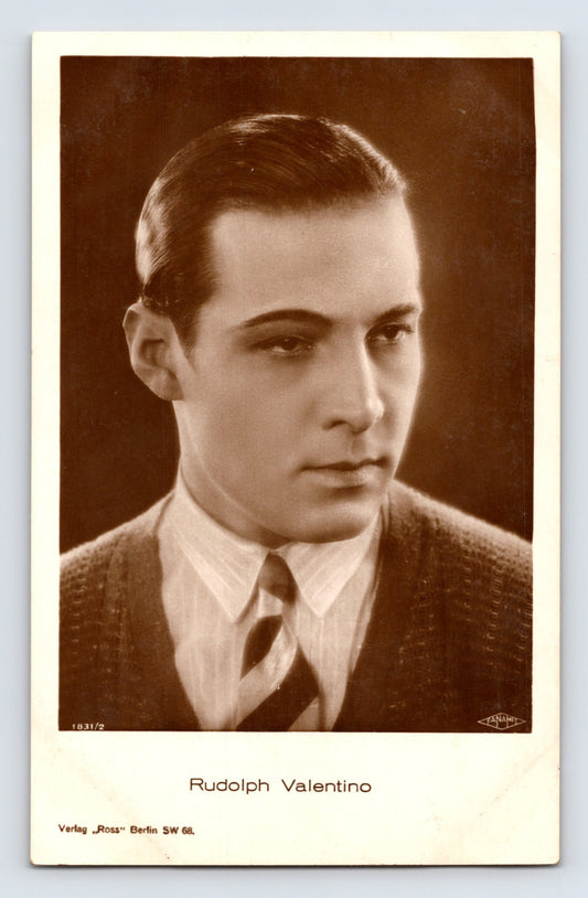 Rudolph Valentino portrait RPPC postcard 1930s Ross Verlag studio photograph