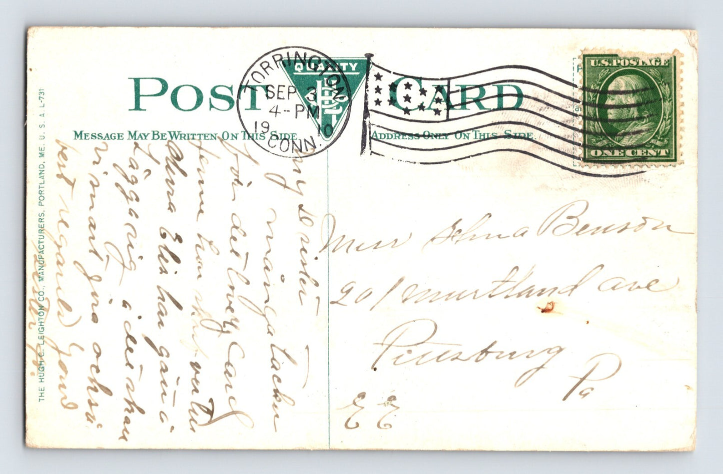 Torrington Connecticut Migeon Avenue School 1910 Postcard Posted Divided Back