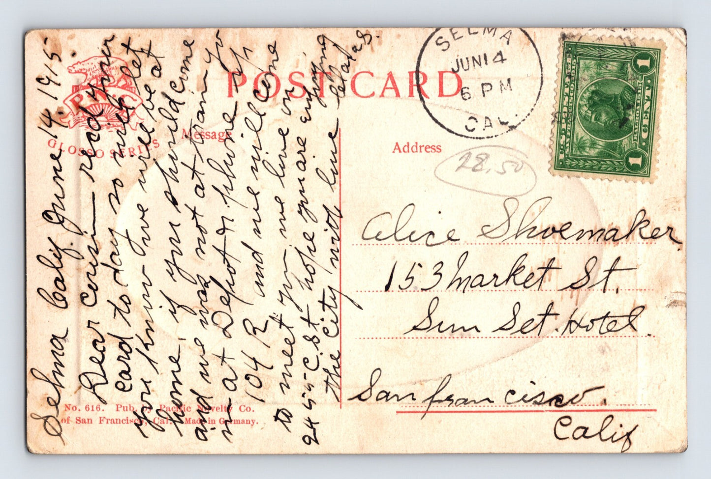 Selma California Railroad Depot 1915 Postcard Posted Divided Back