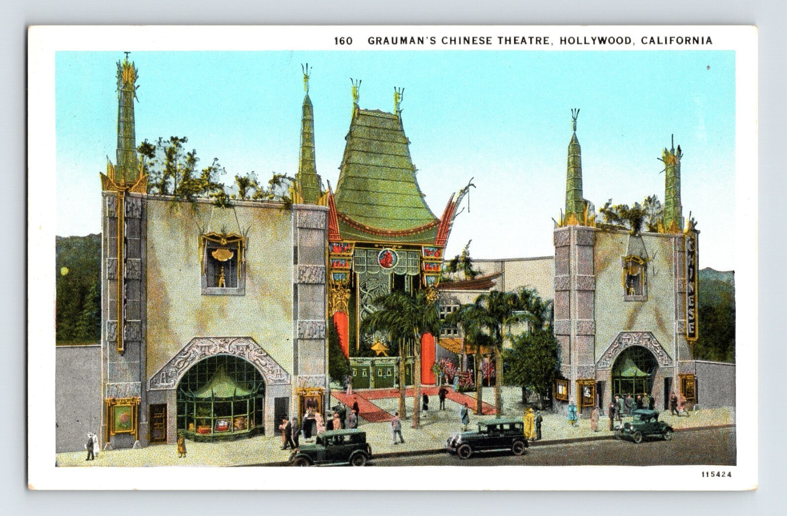 Hollywood California Graumans Chinese Theatre exterior courtyard entrance vintage postcard