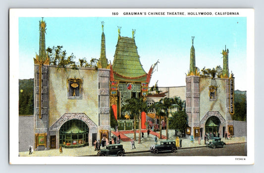 Hollywood California Graumans Chinese Theatre exterior courtyard entrance vintage postcard