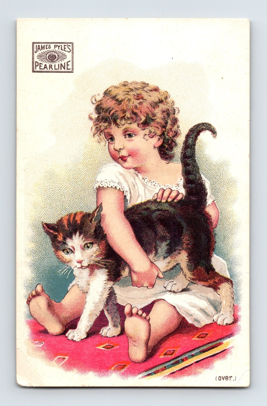 Pyle’s Pearline Soap Cute Little Girl Cat 1890s Victorian Trade Card - 4 x 2.5