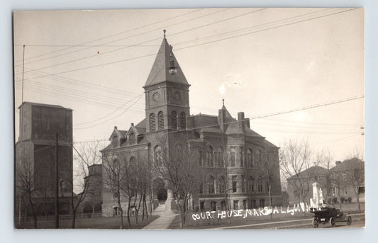 Marshall Minnesota courthouse RPPC 1910s historic building clock tower early automobile street scene