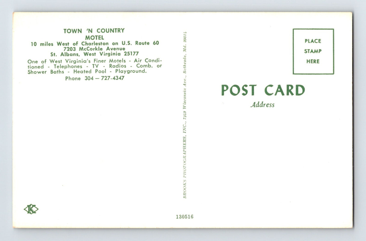 St Albans West Virginia Town Country Motel 1960s Postcard Unposted Chrome