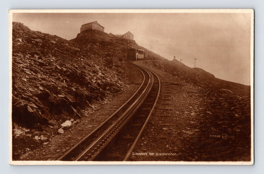 Snowdon Summit Wales railroad train mountain peak scene 1910s RPPC postcard