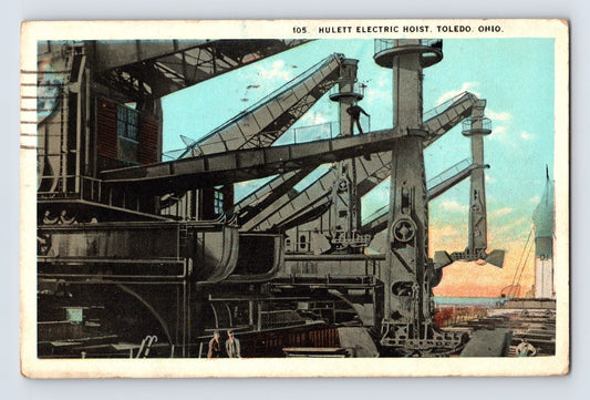 Toledo Ohio Hullett electric hoist ore unloading docks industrial postcard 1924