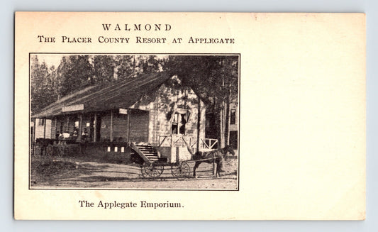 Applegate California postcard showing Walmond Placer County Resort bungalow with horse drawn carriage pre 1907
