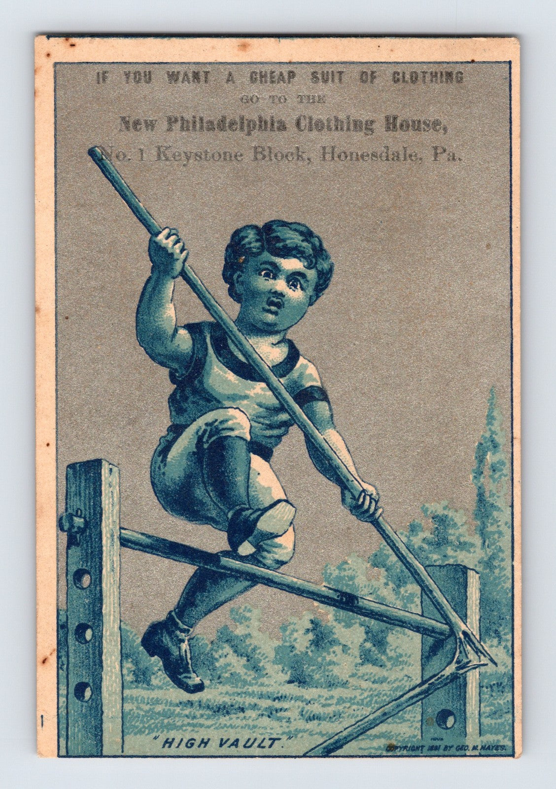 Honesdale Pennsylvania New Philadelphia Clothing House High Vault Trade Card 4.5 x 3