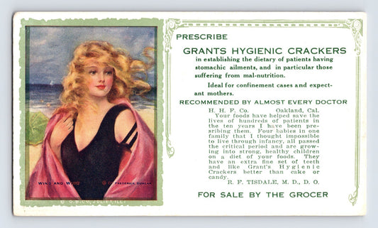 Grants Hygienic Crackers advertising blotter 1920s pin up illustration Frederick Duncan Oakland California