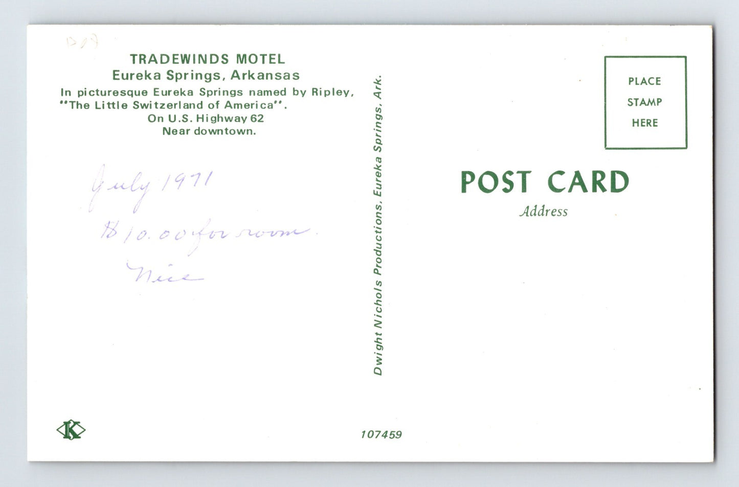 Eureka Springs Arkansas Tradewinds Motel 1960s Postcard Unposted Chrome