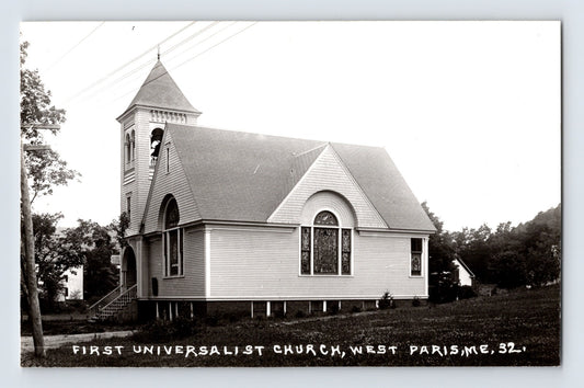 West Paris Maine First Universalist Church 1950s RPPC Postcard Unposted