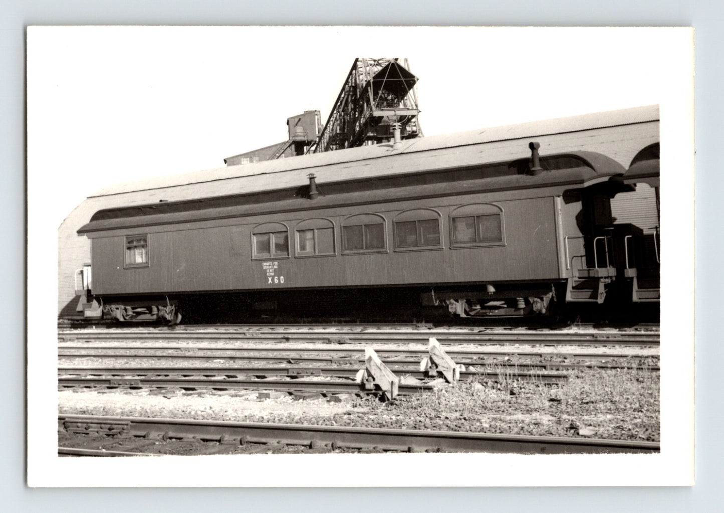 Green Bay Western railroad passenger car 1966 vintage train photo yard tracks industrial structure
