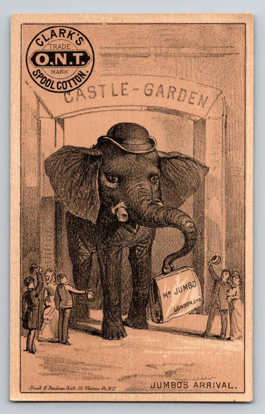 Clarks O.N.T. Jumbo Elephant Castle Garden 1890s Victorian trade card