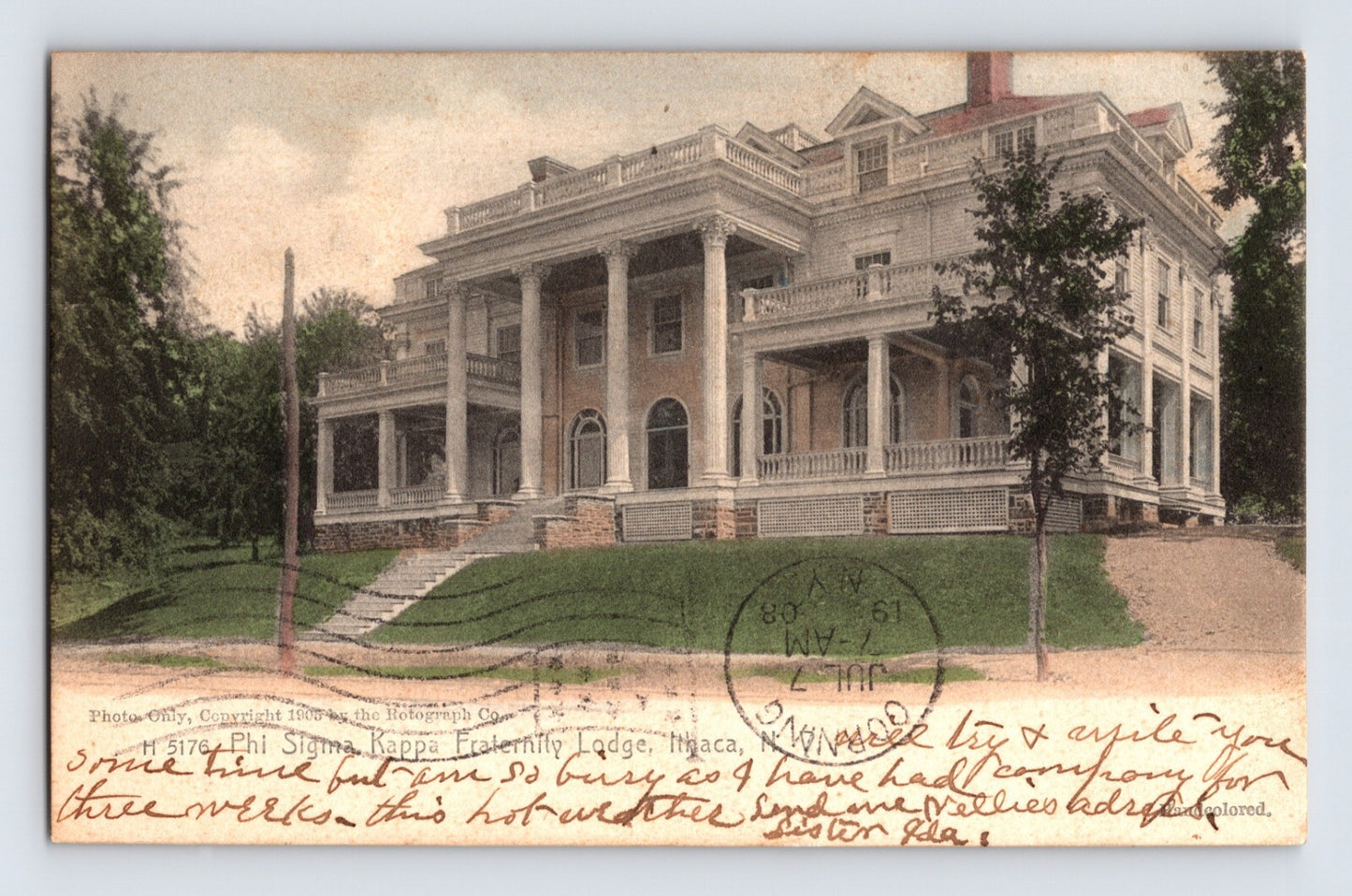 Cornell University Phi Sigma Kappa fraternity house Ithaca New York 1908 postcard