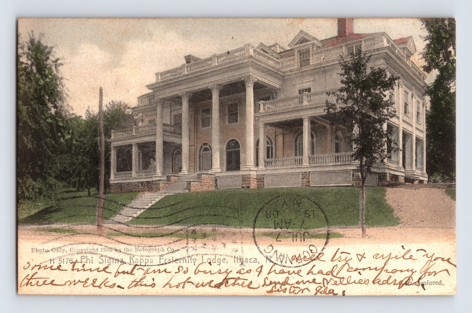 Cornell University Phi Sigma Kappa fraternity house Ithaca New York 1908 postcard
