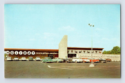 Wappingers Falls New York Holiday Bowling Alley exterior parking lot 1960s unposted postcard